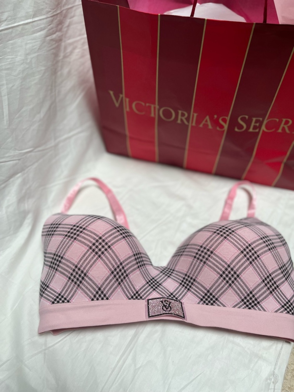 Victoria's Secret Pink and Black Plaid Wireless Bra